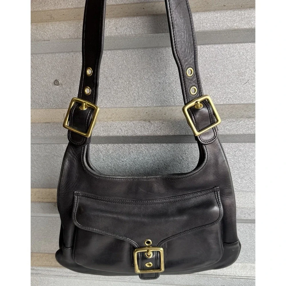 Vintage Coach Y2K Black Leather Legacy Saddle‎ Bag 9340